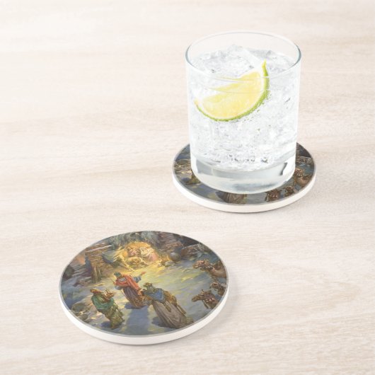 Weihnachtskrippe aus Weihnachten mit Besuch Magi Sandstein Untersetzer (Seite)