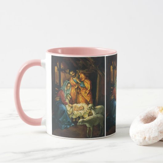 Weihnachtskrippe, Baby Jesus in Gefahr Tasse (Mit Donut)