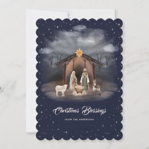 Weihnachtskrippe Blaue Weihnachtsgrüße Christlich Feiertagskarte