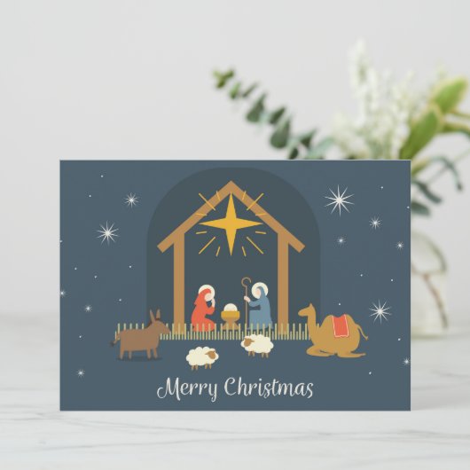 Weihnachtskrippe Feiertagskarte (Stehend Vorderseite)