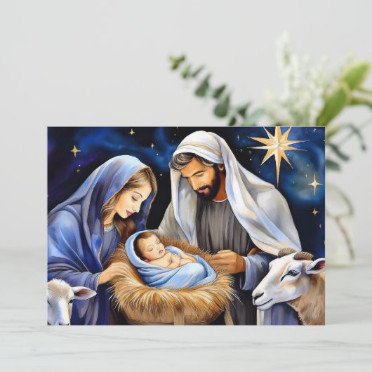 Weihnachtskrippe Feiertagskarte (Stehend Vorderseite)