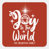 Weihnachtskrippe Freude an der Welt rot und weiß Quadratischer Aufkleber (Vorderseite)