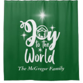 Weihnachtskrippe Freude für die Welt Grün & Weiß Duschvorhang (Vorderseite)