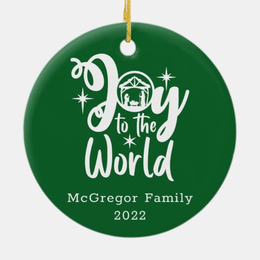 Weihnachtskrippe Freude für die Welt Grün & Weiß Keramik Ornament (Hinten)