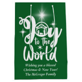 Weihnachtskrippe Freude für die Welt Grün & Weiß Mittlere Geschenktüte (Rückseite)