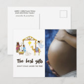 Weihnachtskrippe für Wasserfarben erwartet Baby Ankündigungspostkarte (Vorne/Hinten)