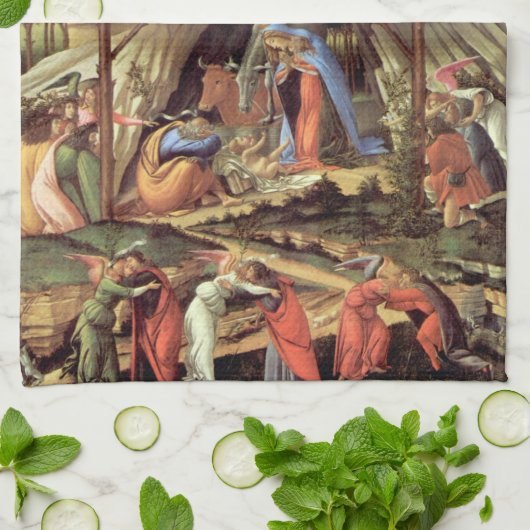 Weihnachtskrippe, Geburt Christi von Botticelli Geschirrtuch (Gefaltet)