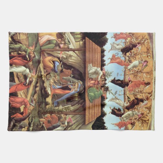 Weihnachtskrippe, Geburt Christi von Botticelli Geschirrtuch (Horizontal)