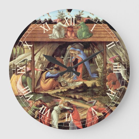Weihnachtskrippe, Geburt Christi von Botticelli Große Wanduhr (Vorderseite)