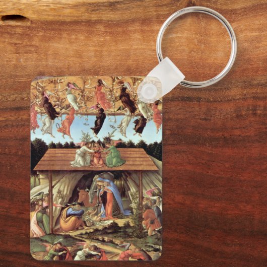 Weihnachtskrippe, Geburt Christi von Botticelli Schlüsselanhänger (Rückseite)