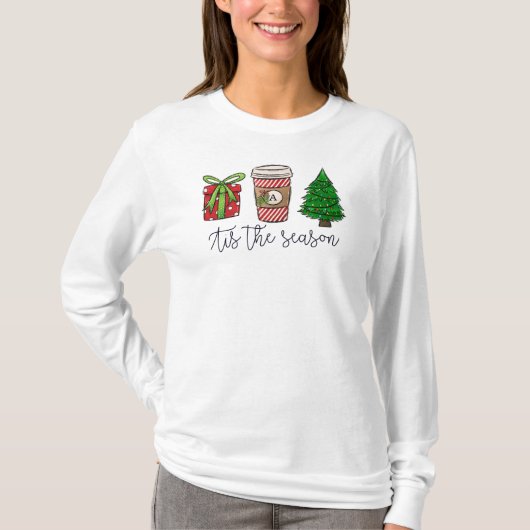 Weihnachtskrippe Gegenwart Monogram Kaffeehaus T-Shirt (Vorderseite)