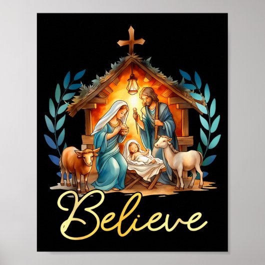 Weihnachtskrippe Glaube Christlich Xmas Familie Fr Poster (Vorne)