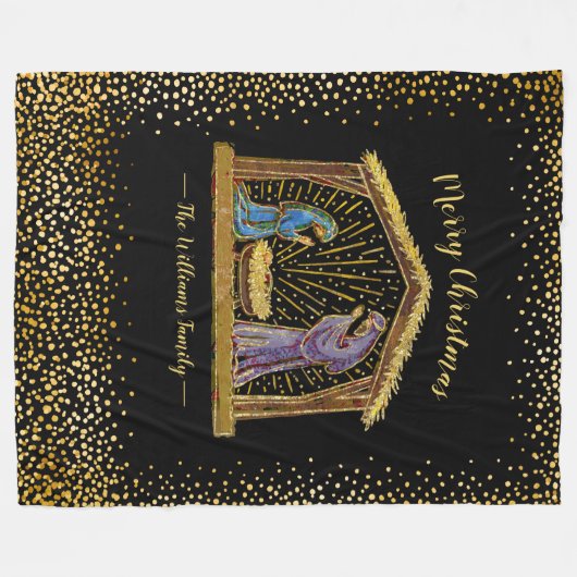 Weihnachtskrippe Goldschwarzer Familienname Fleecedecke (Vorderseite (Horizontal))
