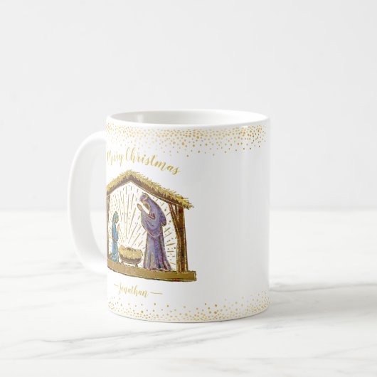 Weihnachtskrippe Goldtypografie Kaffeetasse (Vorderseite Links)