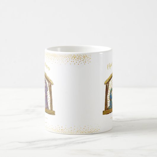 Weihnachtskrippe Goldtypografie Kaffeetasse (Mittel)
