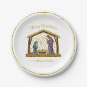 Weihnachtskrippe Goldtypografie Pappteller (Vorderseite)