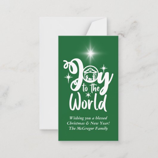 Weihnachtskrippe Grün & Weiß Gruß Mitteilungskarte (Vorderseite)