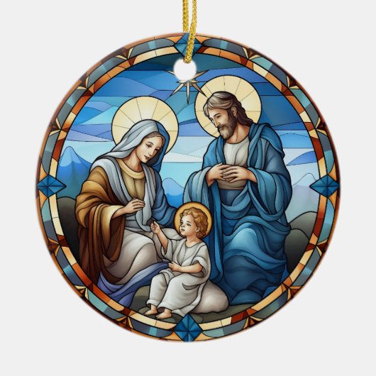 Weihnachtskrippe Heilige Familie Keramik Ornament (Vorne)