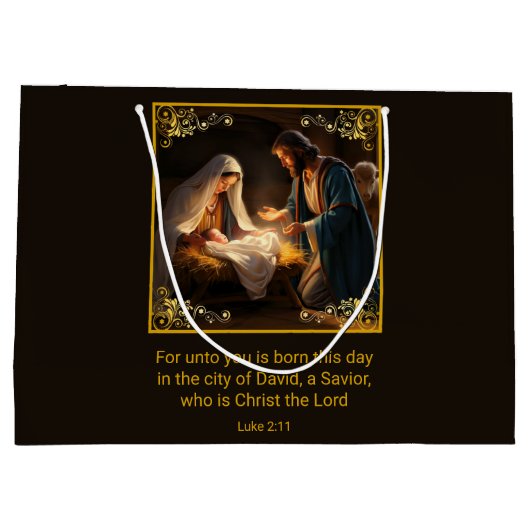 Weihnachtskrippe Heilige Familie Religiös Große Geschenktüte (Rückseite)