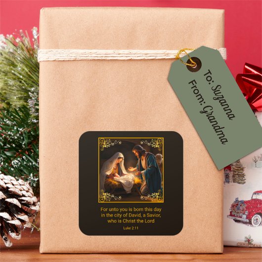 Weihnachtskrippe Heilige Familie Religiös Quadratischer Aufkleber