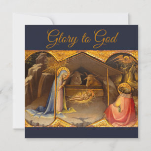 Weihnachtskrippe in Gold Ehre sei Gott Karte