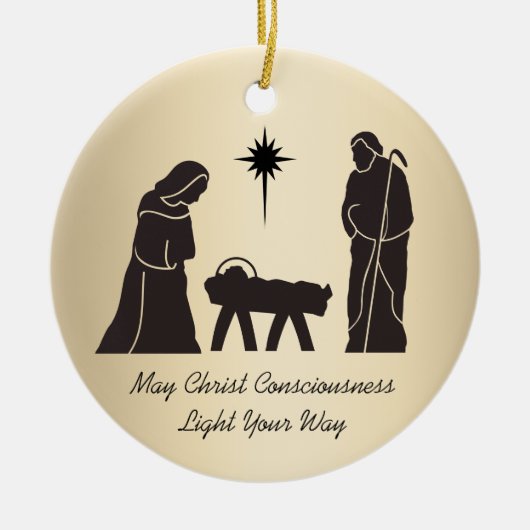 Weihnachtskrippe Inspiration Sprichwort Gold Keramik Ornament (Vorne)