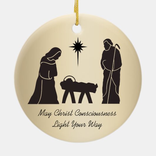 Weihnachtskrippe Inspiration Sprichwort Gold Keramik Ornament (Hinten)