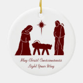 Weihnachtskrippe Inspirational Sprichwort Dunkelro Keramik Ornament (Hinten)