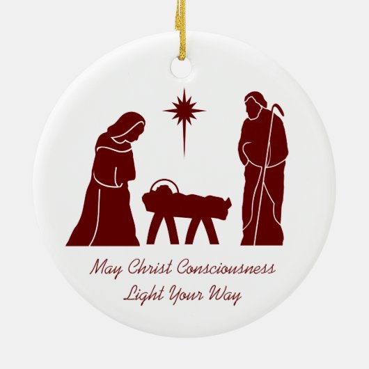 Weihnachtskrippe Inspirational Sprichwort Dunkelro Keramik Ornament (Hinten)