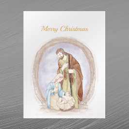Weihnachtskrippe Jesus Mary Joseph Watercolor Feiertagspostkarte