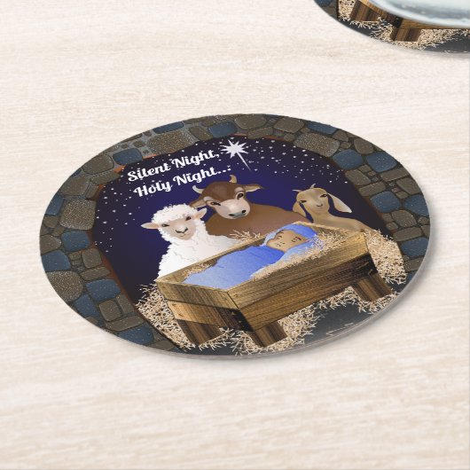 Weihnachtskrippe Jesus Runder Pappuntersetzer (Angewinkelt)