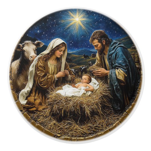 Weihnachtskrippe Keramikknauf (Vorderseite)