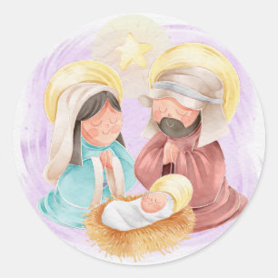 Weihnachtskrippe Klassischer Rundsticker Runder Aufkleber