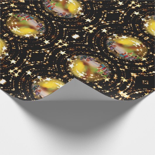 Weihnachtskrippe Krippe Szene Baubles Star Muster Geschenkpapier (Ecke)