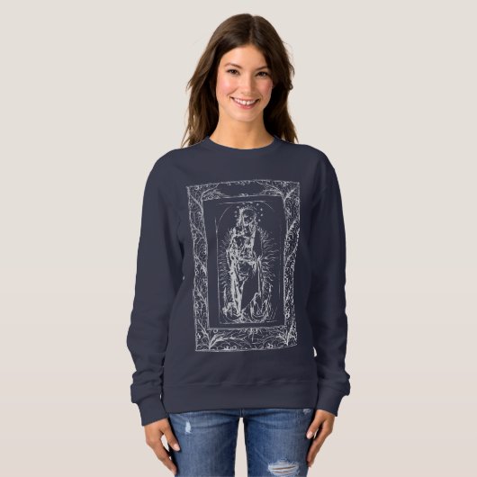 Weihnachtskrippe Madonna und Kind Holly Border Sweatshirt (Vorne ganz)