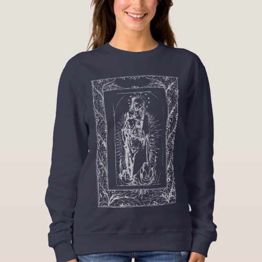 Weihnachtskrippe Madonna und Kind Holly Border Sweatshirt (Vorderseite)