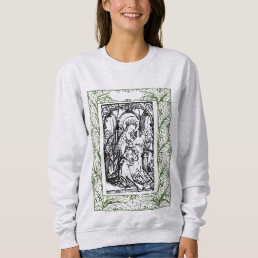 Weihnachtskrippe Madonna und Kind Holly Border Sweatshirt (Vorderseite)