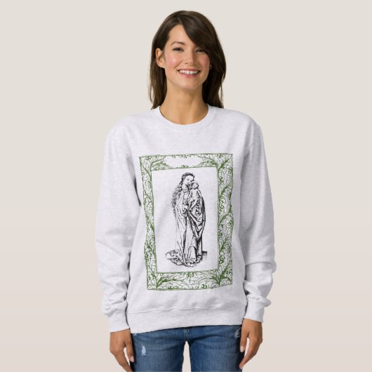 Weihnachtskrippe Madonna und Kind Holly Border Sweatshirt (Vorne ganz)