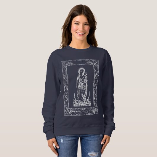 Weihnachtskrippe Madonna und Kind Holly Border Sweatshirt (Vorne ganz)