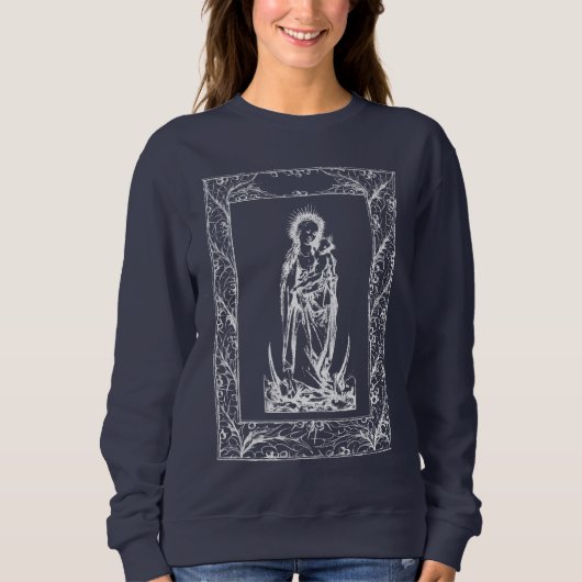 Weihnachtskrippe Madonna und Kind Holly Border Sweatshirt (Vorderseite)