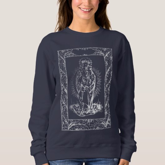 Weihnachtskrippe Madonna und Kind Holly Border Sweatshirt (Vorderseite)