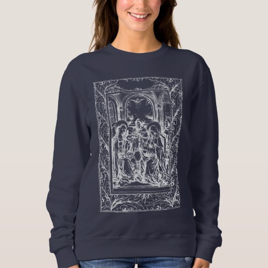Weihnachtskrippe Madonna und Kind Holly Border Sweatshirt (Vorderseite)