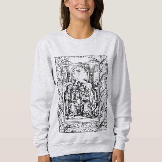 Weihnachtskrippe Madonna und Kind Holly Border Sweatshirt (Vorderseite)