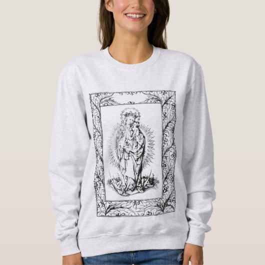 Weihnachtskrippe Madonna und Kind Holly Border Sweatshirt (Vorderseite)