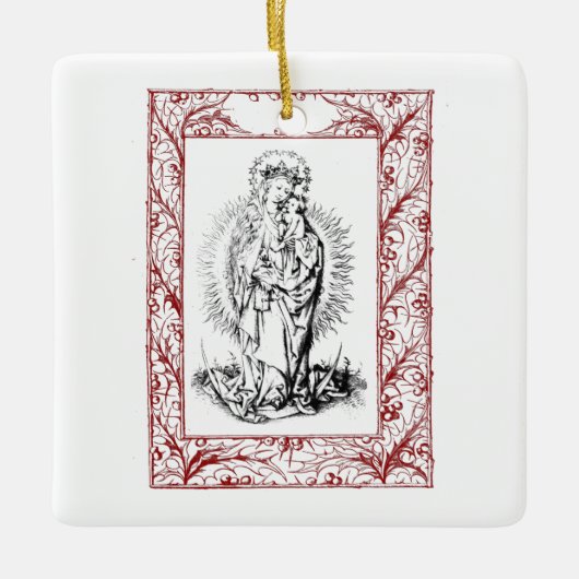 Weihnachtskrippe Madonna und Kind Holly Keramik Keramikornament (Vorderseite)