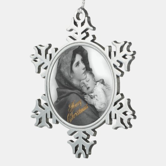 Weihnachtskrippe Madonna und Kinderschmuck Schneeflocken Zinn-Ornament (Rechts)