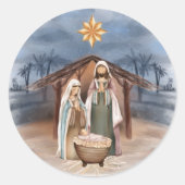 Weihnachtskrippe Manger Star Wasserfarbe Runder Aufkleber (Vorderseite)
