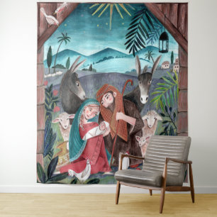 Weihnachtskrippe Maria und Jesuskind Wandteppich