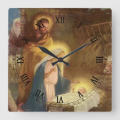 Weihnachtskrippe, Mary Joseph Baby Jesus Quadratische Wanduhr (Vorderseite)
