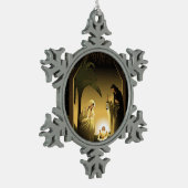 Weihnachtskrippe Mary, Joseph und Baby Jesus Schneeflocken Zinn-Ornament (Links)